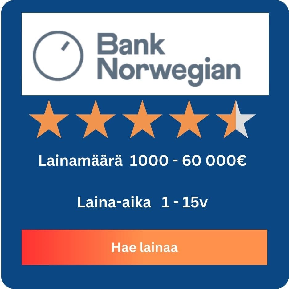 Hae lainaa ja hyödynnä Bank Norwegianin tarjoama jopa 45 päivän koroton maksuaika luottokortilla. Tämä joustava ja luotettava ratkaisu sopii täydellisesti tilapäisiin rahatarpeisiin ilman ylimääräisiä kuluja. Hakuprosessi on nopea ja vaivaton, joten voit saada tarvitsemasi rahoituksen hetkessä.