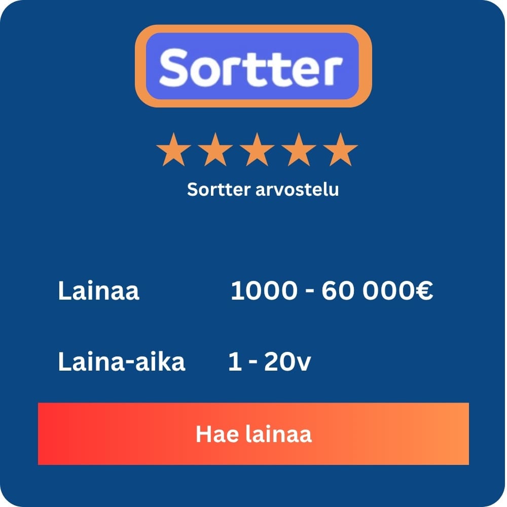 Hae lainaa Sortterista – palvelu vertailee puolestasi eri pankkien ja rahoituslaitosten lainat. Näin säästät aikaa ja löydät sopivimman lainaratkaisun helposti.